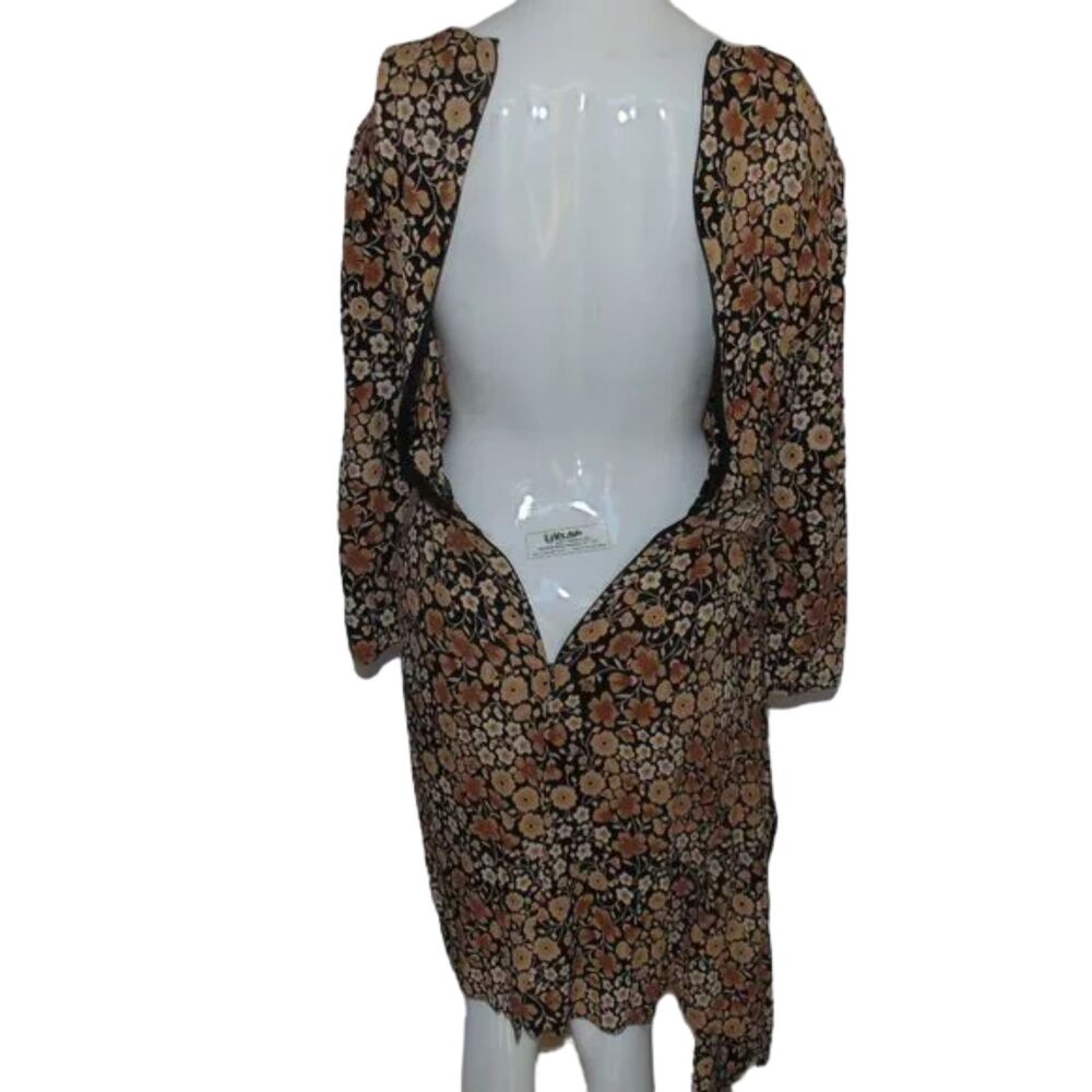 LIZ CLAIBORNE Dress, 8, Black/Tan Floral, Faux Wrap Skirt, Shoulder pads, VTG - Picture 10 of 13